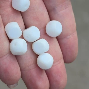 7 Vintage Old German Glass Beads Solid White Matte/Polished Table Cut Style 10mm - Picture 1 of 5