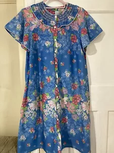 Vestido Abrigo Casa Vintage Años 60 Azul Floral Hasta la Rodilla Manga Corta Talla UK 12/14 - Imagen 1 de 7
