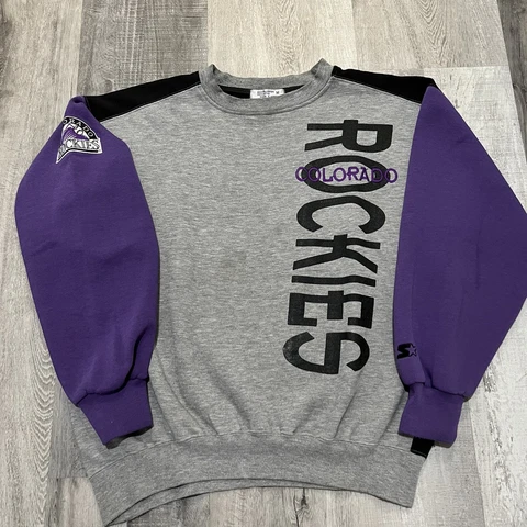 VTG Starter Colorado Rockies 90s Color Block Black/Grey MLB Baseball Sweatshirt Cover