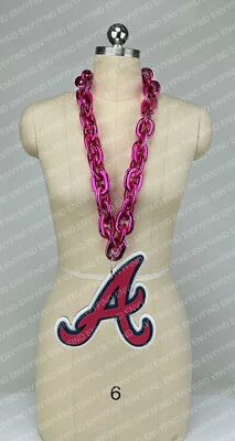 New MLB ATLANTA BRAVES HOT PINK Jumbo Big Fan Chain Necklace Foam MI USA - Image 1 of 3