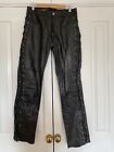 Vintage Ashy Cowhide Leather Trousers W30 L30.5 Black Lace Up Sides Biker