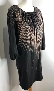 Rutzou beaded pattern silk sheath dress 36 8 10 VGC party black LBD event - Picture 1 of 9