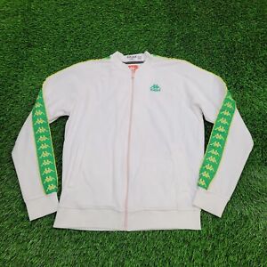 KAPPA Athletic Track Jacket M/L-Short 20x25 White Green Sleeve-Stripe Embroidery