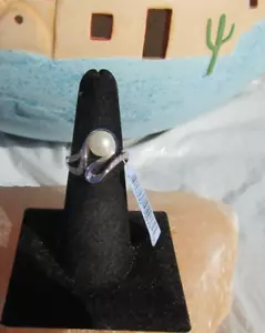 NEW sterling silver freshwater cultured pearl ring size 7 diamond accents swirl - Picture 1 of 5