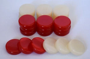 30 Small Acrylic Backgammon Checkers - Chips Red & Ivory 1 inch - High Quality - Picture 1 of 1