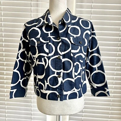 Chaqueta 3 Sisters Vintage Talla Mediana Azul Marino Estampado Círculo Grande Botón Frontal Foto 1 de 4