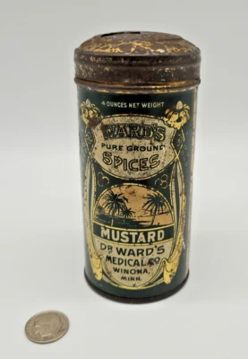 Rare WARD'S Mustard VINTAGE SPICE TIN Dr Ward's Medical Co. Winona Minnesota - Image 1 of 4