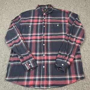 Edwin Shirt Mens Large Labour Plaid Red Black Grey Flannel Long Sleeve Button Up - Picture 1 of 15
