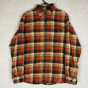 Uniqlo Shirt Mens Large Red Black Brown Plaid Flannel Lumberjack Button Up - Picture 1 of 6