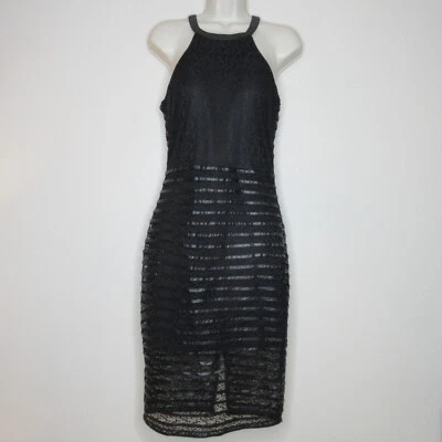 Vestido para mujer Guess negro de encaje imitación cuero halter hasta la rodilla talla 4 B61 Foto 1 de 4