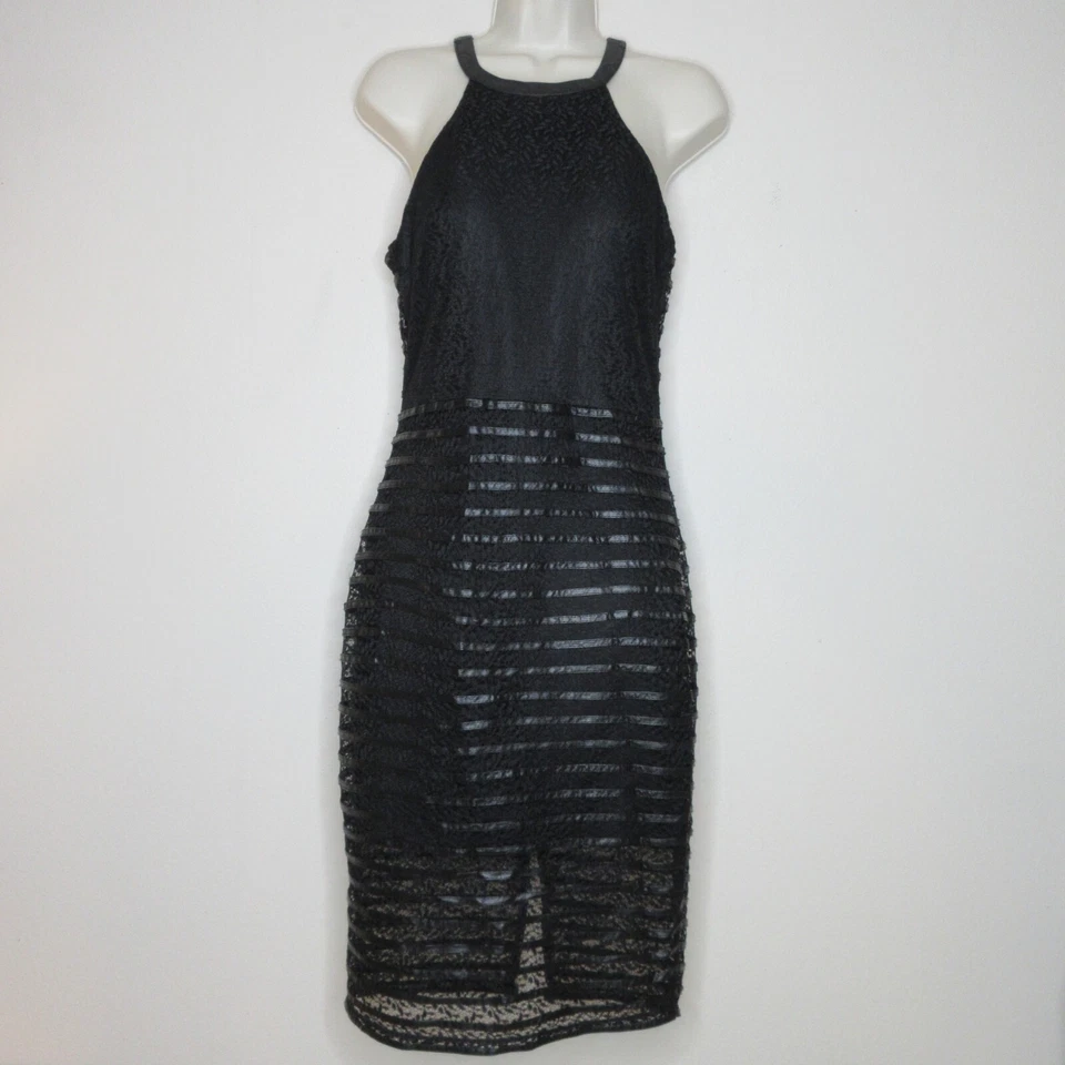 Guess Women's Black Lace Faux Leather Halter Knee Length Dress SZ4 B61 - Image 1 of 4