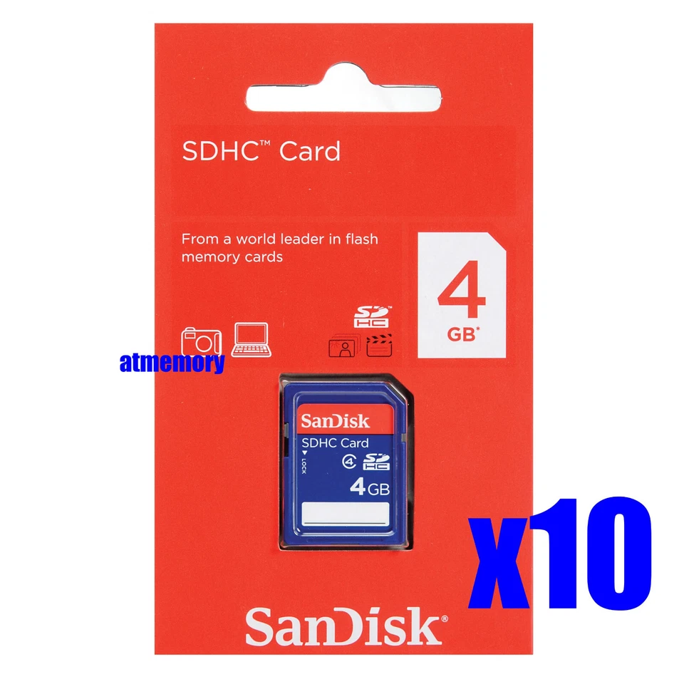 10x SanDisk 4GB SD SDHC Class 4 Memory Card Lot of 10pcs Retail Pack - Image 1 of 1