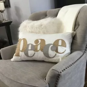 NEU Pottery Barn Weihnachten bestickt gold silber "PEACE" Kissenbezug Lendenwirbel - Bild 1 von 7