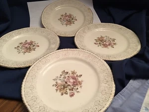 set of 4 plates Homer Laughlin pottery pink rose design. - Picture 1 of 7