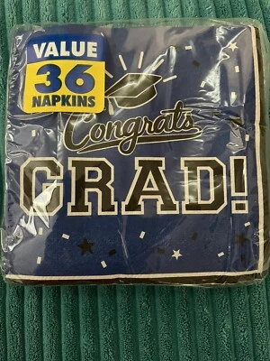 1 36 Pack Blue Graduation Beverage Napkins - Image 1 of 2
