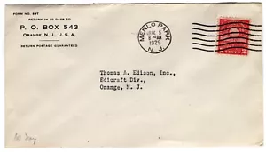 #654 Edison 1929 FDC - Planty #4A See Reverse - Picture 1 of 2