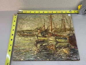 Ernest Frederick Meyer, amerikanisches Ölgemälde Segelboote am Dock #64 - Bild 1 von 2