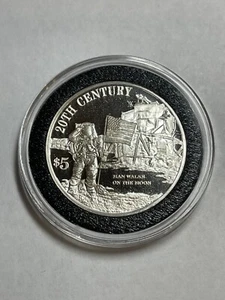 1999 Cook Islands Silver Proof $5 Moon Landing w/ Capsule - Picture 1 of 2