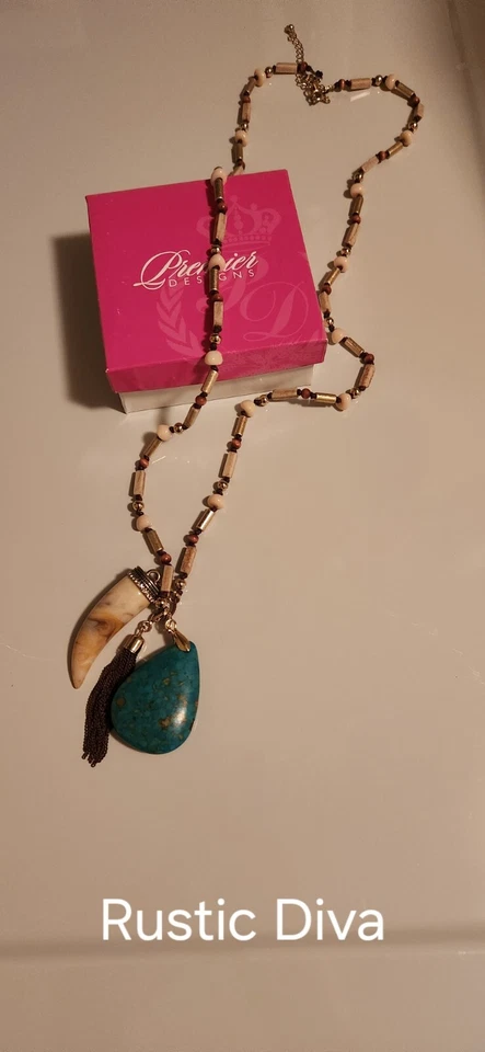 Premier Designs RUSTIC DIVA  gold cord bead NECKLACE w/3 enhancers RV $63 - Image 1 of 1