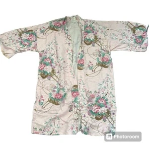 Vintage Courtney & Co Intim Rosa Blumen Japanische Baumwolle Kimono Morgenmantel - Bild 1 von 8