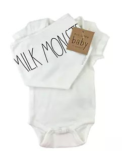 Body Rae Dunn bambino 2 pezzi bianco sporco cotone Hangry latte mostro bavaglino set 0-3 MO - Foto 1 di 3