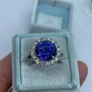 2.50Ct Round Cut Blue Tanzanite Halo Engagement Ring 14K White Gold Finish - Picture 1 of 6