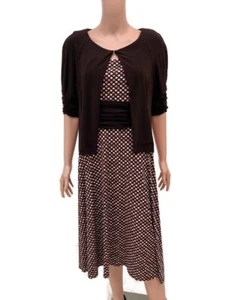 Perceptions Petite Brown Dress Pink Cream Poka Dots Matching Brown Jacket 12P - Picture 1 of 12
