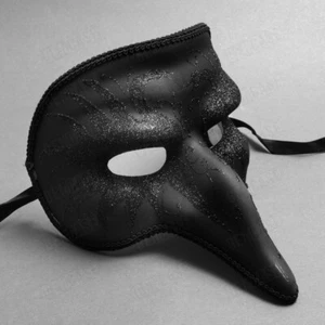 New Black Glittering Venetian Long Nose Bird Men Party Masquerade Mask Costume - Picture 1 of 4