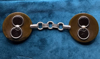 VTG Art Deco Bakelite Coat Cape Button Clasp 2 Piece Silver Tone Chain 5 1/2" - Image 1 of 4