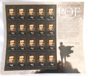 2009 Edgar Allan Poe 42¢ Stamp Sheet Complete Pane of 20 MNH USPS Mint #4377 - Picture 1 of 3