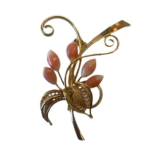 Broche Vintage Rosa Ángel Coral Filigrana Flor - Imagen 1 de 4