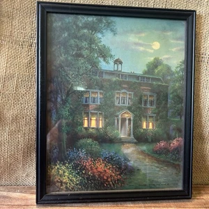 Framed Gadshill House in moonlight the home of Dickens by Robert Moore Vintage - Picture 1 of 4