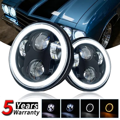 For BMW 735i 1985-1987Pair 5.75" LED Headlights Hi/Lo Beam w/DRL 48000LM 6500K — 第 1/4 张图片