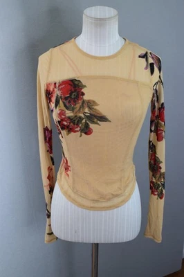 Top de jardín Free People Bettys XS malla marrón rosas manga larga doble Foto 1 de 4