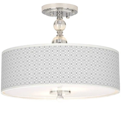 Cottage Ceiling Light Semi Flush Mount Fixture Diamonds Giclee 16" for Bedroom - Image 1 of 4