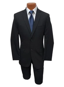 Neil Allyn Black Wool Suit 38R 32W Slim Fit Jacket Flat Front Adjustable Pants - Picture 1 of 5