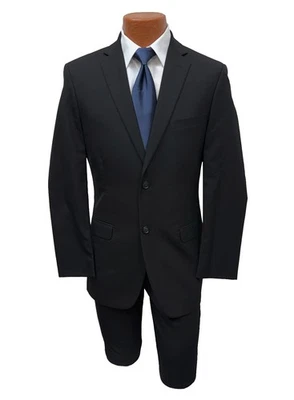 Neil Allyn Black Wool Suit 38R 32W Slim Fit Jacket Flat Front Adjustable Pants - Image 1 of 4