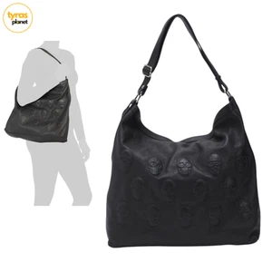 IO PELLE Leather Multi Skull Hobo Satchel Black - NEW - Picture 1 of 5