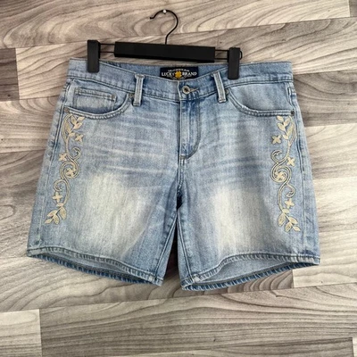 Lucky Brand Shorts Womens 6/28 Blue Denim The Roll-Up Embroidered Floral Classic - Image 1 of 4