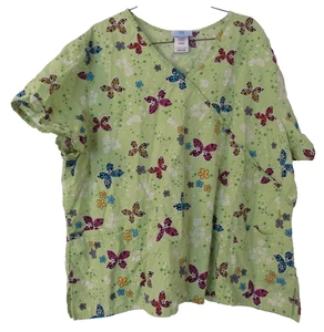 SCRUB TOP Butterfly's and Flowers   Size 3 X SB  Design with 3  Pockets/Elastic - Picture 1 of 5