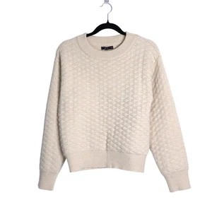 DELUC Pop Quilted Sweater Beige Crew Neck Long Sleeve Pullover Women's S - Picture 1 of 10