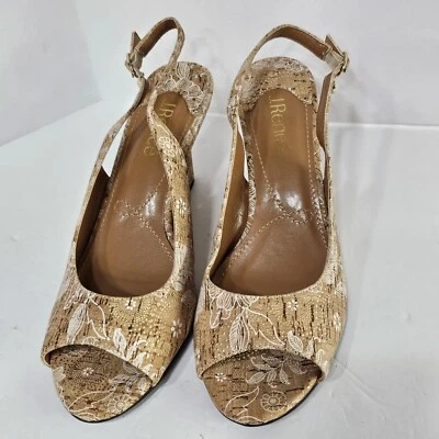 J. Renee Sailaway 软木金属金色耳钉楔形高跟鞋女式 7.5W 码 — 第 1/4 张图片