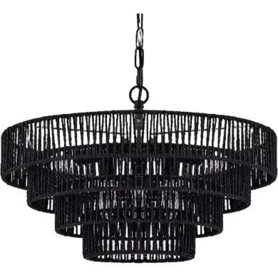 Black Rattan Chandelier 6-Lights 20" Transitional Minimalist 4 Round #8221 - Image 1 of 4