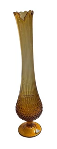 Vintage 20" Large Fenton Glass Hobnail Amber Swung Vase with Sticker - Picture 1 of 11