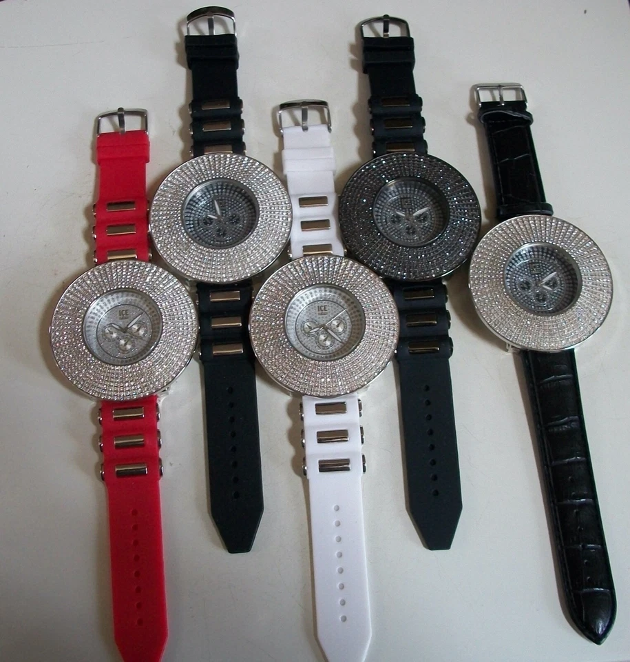 Men's Stones Silver & Black Finish Leather & Silicone Band ICE Nation Watch - Image 1 of 2