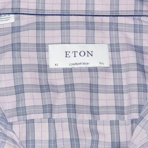 Eton Contemporary Fit Fine Blue Check Long Sleeve Dress Shirt 16.5, 42 Mint - Picture 1 of 4