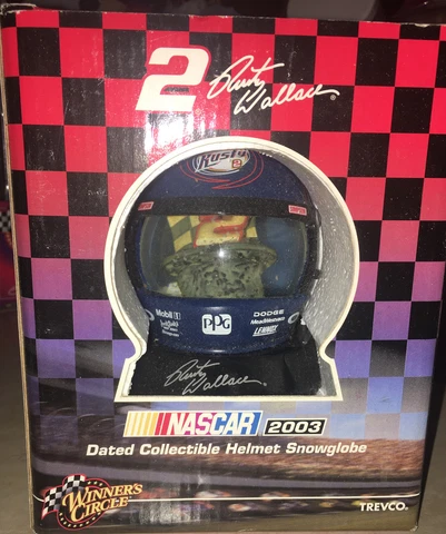 Rusty Wallace Mini Helmet DATED SNOW GLOBE 2003 TREVCO,NASCAR, NEW IN BOX RARE Cover