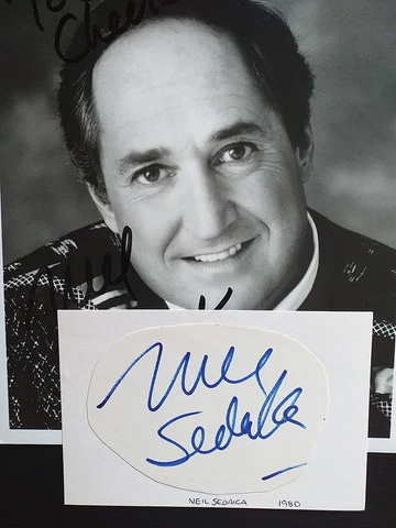 NEIL SEDAKA SUPERB SIGNED card Large clear ink signature OH CAROLE Cover
