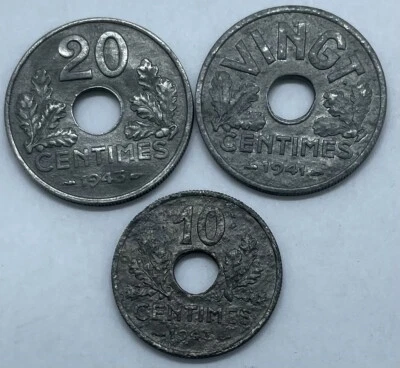 LOT DE 3 MONNAIES - 10 & 20 CENTIMES LINDAUER - ZINC & ANNÉES DIFFÉRENTES !(p43) - Photo 1/2