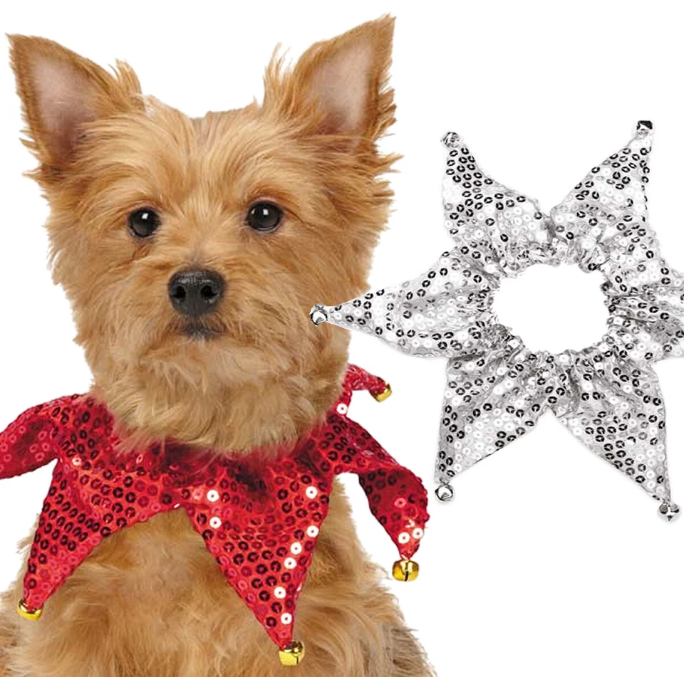 Aria SHIMMER SEQUIN SCRUNCHIES Sparkly Shiny Jingle Bells Silver/Red 13"-16" - Image 1 of 1